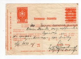 1942. WWII  SERBIA,IMPRINTED 1 DIN. REVENUE STAMP,TAX,RECEIPT FOR SHOP RENT IN LAPOVO - Serbia