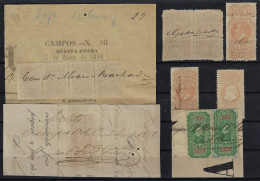 Brazil 1879/1883 12 Federal Tax Stamp Number Emperor Pedro II 200 400 600 1,000 2,000 Isolated Or On Document Fragments - Cartas & Documentos