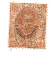 (COLONIE E POSSEDIMENTI) 1910-14, ERITREA, SOPRASTAMPATI, 20c - 1 Francobollo Usato (CAT. SASSONE N.16) - Eritrea