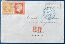 PRUSSE Lettre N°10 6 Pf Rouge Orange & N°13 3S Jaune-orange Obl BOPPARD Encadré + PD + Entrée "3  PRUSSE 3 ERQUELINES " - Storia Postale