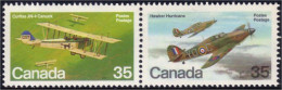 (C08-76aa) Canada Curtiss JN-4 Canuck Hawker Hurricane Se-tenant MNH ** Neuf SC - Nuovi