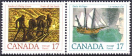 (C08-18aa) Canada Ploughing Labour Voilier Sailing Ship Se-tenant MNH ** Neuf SC - Neufs