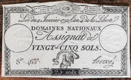 Assignat 25 Sols - 4 Janvier 1792 - Série 463 - Domaine Nationaux - Assignats