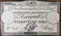 Assignat 25 Sols - 4 Janvier 1792 - Série 314 - Domaine Nationaux - Assignats