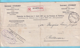 Gouvernement EUPEN MALMEDY - Section Prévoyance Sociale RECOMMANDE Franchise De Port 12 VII 1923  - OC55/105 Eupen & Malmédy