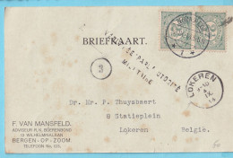 14-18 Briefkaart Obl Bergen Op Zoom 2 IX 1914 (bonne Date) Vers LOKEREN Verifiée Par L'autorité Militaire  - Mansfeld  - Zone Non Occupée