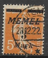 MEMEL  OCCUPAZIONE TEDESCA  1922 FRANCOBOLLI DI FRANCIA  SOPRASTAMPATI  UNIF.86  USATO VF - Sonstige & Ohne Zuordnung