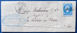 Lettre Napoleon N°22 20c Bleu Variété Amorce Du Tete Beche Oblitéré GC 3946 + Dateur T15 De THOISSEY Pour La ROCHERE - 1862 Napoleon III