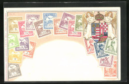 Lithographie Briefmarken Von Deutschland Verschiedener Werte, Zwei Engel Neben Dem Wappen Mit Krone  - Briefmarken (Abbildungen)