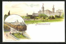 Lithographie Hannover, Die Technische Hochschule, Blick In Die Herrenhauser Allee  - Hannover