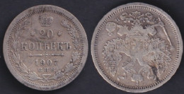 M500 RUSSIA TZAR 20k 1907 SILVER.  - Russie