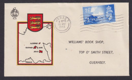 Jersey Brief Kanalinsel Wappen Und Landkarte Nach Guernsey - Jersey