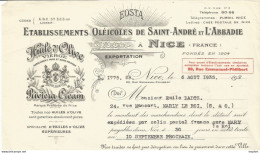 Facture LETTRE Ancienne ETABLISSEMENT OLEICOLES DE SAINT-ANDRE ET L'ABBADIE NICE 1935 Huile D'olive - 1900 – 1949