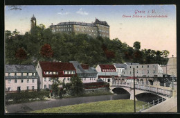 AK Greiz I. V., Oberes Schloss Und Heinrichsbrücke  - Greiz