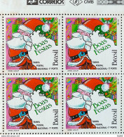 C 1827 Brazil Stamp Christmas Religion Santa Claus 1992 Block Of 4 With Slight Stain On The Back - Unused Stamps