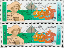 C 1788 Brazil Stamp Upaep Cristovao Colombo Map Spain 1992 Block Of 4 - Ungebraucht