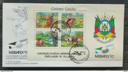 Brazil Envelope FDC 558 1992 ARBRAFEX ARGENTINA HORSE BRASAA Map CBC RS 02 - FDC