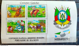 B 90 Brazil Stamp ARBRAFEX Argentina Gaucho Customs Music Harmonica 1992 With Fold In The Perforation - Unused Stamps