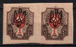 Ukraine 1918 Civil War, Issue Of Odessa Type-5, 1 Rub Imperf. Pair, VF MVLH* - Ukraine & Ukraine Occidentale