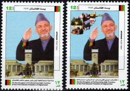 AFH025 Afghanistan 2004 Karzai Elected President - Flag Map 2v MNH - Afghanistan