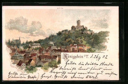 Lithographie Königstein I. T., Blick Auf Den Ort Mit Schloss  - Königstein