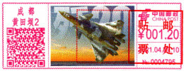 China CHENGDU 2021 "J-20 Fighter Jet" COVID Postage Meter Stamp - Lettres & Documents