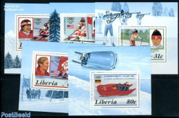 Liberia 1987 Winter Olympic Games 5 S/s, Mint NH, Sport - (Bob) Sleigh Sports - Olympic Winter Games - Skiing - Winter (Varia)