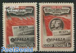 Russia, Soviet Union 1950 Iskra, Pravda Newspaper 2v, Unused (hinged), History - Newspapers & Journalism - Ongebruikt
