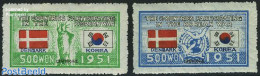 Korea, South 1951 UNO War Support, Denmark 2v, Mint NH, History - Nature - Flags - United Nations - Birds - Korea, South