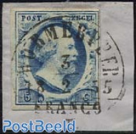 Netherlands 1852 5c., Canc. Wormerveer B, On Piece Of Paper, Used Stamps, Various - Cancellations (specialized) - Gebraucht