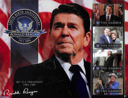 Gambia 2011 Ronald Reagan 4v M/s, Mint NH, History - Nature - Transport - American Presidents - Politicians - Horses -.. - Elicotteri