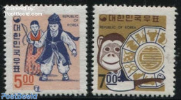 Korea, South 1967 Christmas, New Year 2v, Mint NH, Nature - Religion - Various - Monkeys - Christmas - New Year - Kerstmis