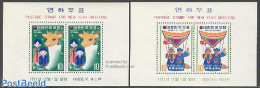 Korea, South 1972 Year Of The Ox 2 S/s, Mint NH, Nature - Transport - Various - Cattle - Balloons - New Year - Mongolfiere