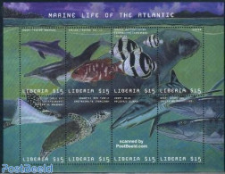 Liberia 2001 Marine Life 8v M/s, Mint NH, Nature - Fish - Sea Mammals - Turtles - Fishes