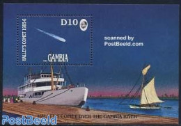 Gambia 1986 Halleys Comet S/s, Mint NH, Science - Transport - Astronomy - Ships And Boats - Halley's Comet - Astrología