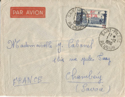 REUNION - OVERCHARGED 8 F CFA STAMP FRANKING AIR COVER FROM SAINT PIERRE TO MAINLAND FRANCE - 1950  - Brieven En Documenten