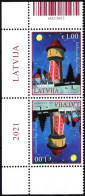 LATVIA 2021-07 Architecture: Water Tower In Riga. Margin Tete-Beche Pair, MNH - Andere & Zonder Classificatie