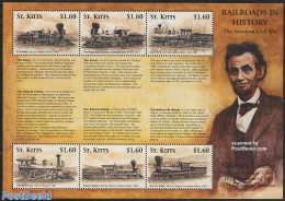 Saint Kitts/Nevis 2001 Railways 6v M/s, Dover, Mint NH, Transport - Railways - Trains