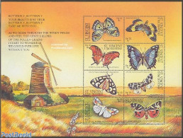 Saint Vincent 2001 Butterflies 8v M/s (windmill On Border), Mint NH, Nature - Various - Butterflies - Mills (Wind & Wa.. - Moulins