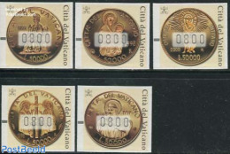 Vatican 2001 Automat Stamps, Coins 5v, Mint NH, Various - Automat Stamps - Money On Stamps - Nuovi