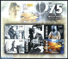 Liberia 2008 75th Anniv. Wiley Post 6v M/s, Mint NH, Transport - Post - Aircraft & Aviation - Correo Postal