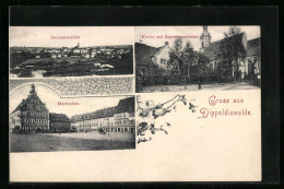 AK Dippoldiswalde, Marktplatz, Kirche Mit Superintendentur, Gesamtansicht  - Dippoldiswalde