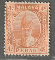 MALAYSIA - PERAK - N°58 * (1938-41) Sultan Iskandar Shah : 4c Orange - Perak