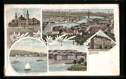 Lithographie Zürich, Ortsansicht Aus Der Vogelschau, Tonhalle, Polytechnikum  - Autres & Non Classés