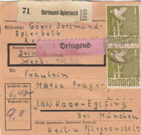 Paketkarte 1948: Dortmund-Aplerbeck Nach Haar, Dringend, Wertkarte - Brieven En Documenten