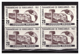 1963 México XI CONGRESO PANAMERICANO DE FERROCARRILES, Sc. 942 BLOCK  4 MNH Trains Pan-American Congress Railroad - Mexiko