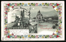 Lithographie Königswinter, Blick Auf Drachenburg & Ruine Drachenfels  - Koenigswinter