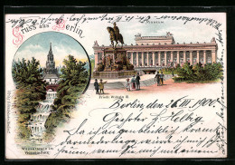 Lithographie Berlin-Kreuzberg, Museum, Wassersturz Im Victoria Park, Denkmal Friedr. Wilhelm III.  - Kreuzberg