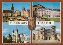 CARTOLINA  C8 TRIER,RHEINLAND-PFALZ,GERMANIA-GRUSS AUS TRIER-PORTA NIGRA-DOMGRUPPE-BASILIKA-NON VIAGGIATA - Trier