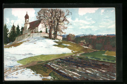 Künstler-AK Zeno Diemer: Monat März, Schneebedeckte Landschaft Mit Kirche  - Diemer, Zeno
